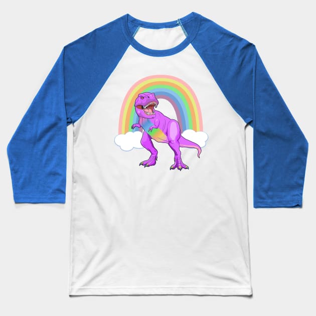 Pride T Rex Dinosaur LGBTQ Ally Rainbow Baseball T-Shirt by RongWay